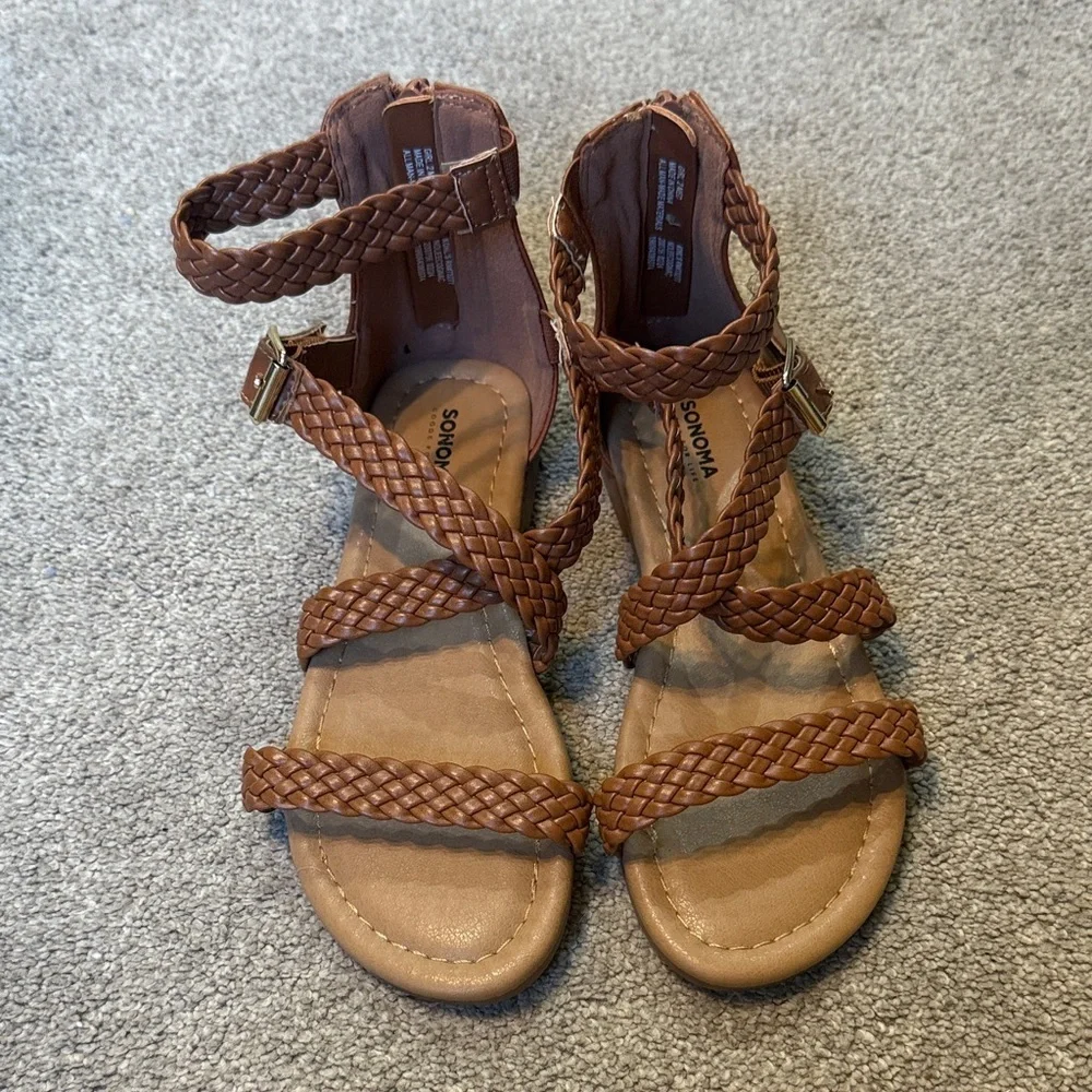 Sonoma Brown Braided Gladiator Zipper Back Sandals Size 2